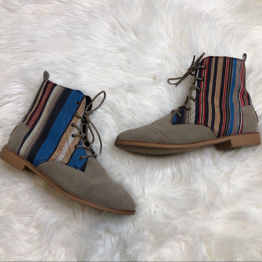 Toms Boho Striped Lace Up Moto Boots